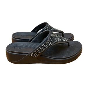 Crocs Monterey Diamante Women's 11 Casual Slip On Flip Flop Sandal Black
